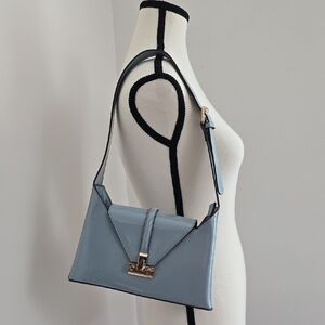 NWOT Melie Bianco Glossy Blue Structured Shoulder Bag With Gold Accents